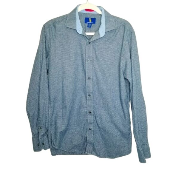 Stockholm Sven Mens Houndstooth Button-Up Shirt S 14 1/2 32/33 Blue‎ 100% Cotton - Picture 1 of 9